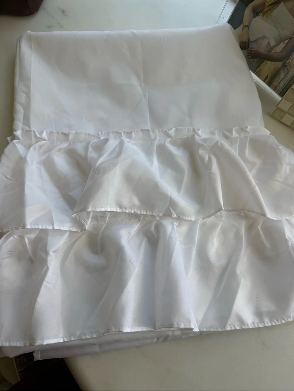 Custom Sized Sheer White Ruffled Shower Curtain Panel